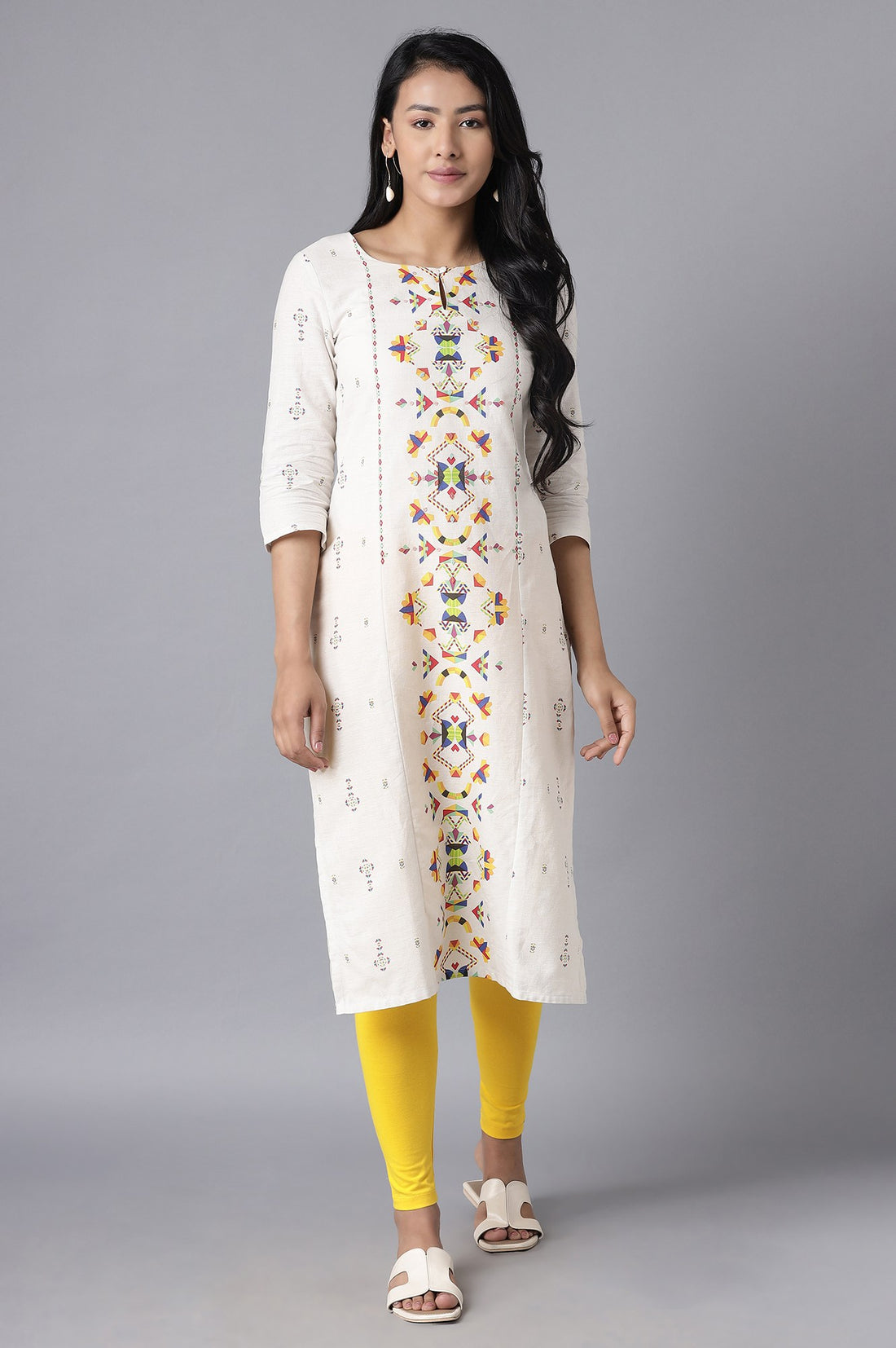 Yellow Solid Skinny Fit Cotton Tights With Elasticated Waistband