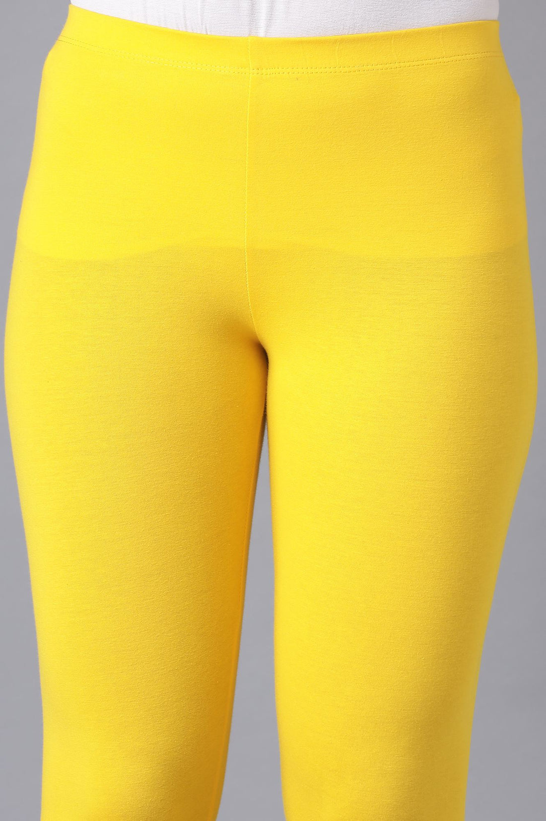 Yellow Solid Skinny Fit Cotton Tights With Elasticated Waistband