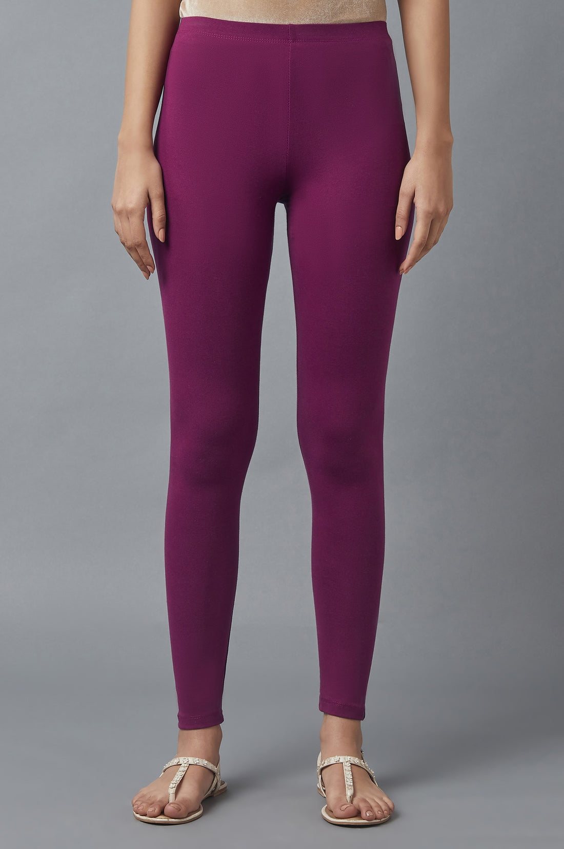 Buy Purple Solid Skinny Fit Cotton Tights With Elasticated Waist