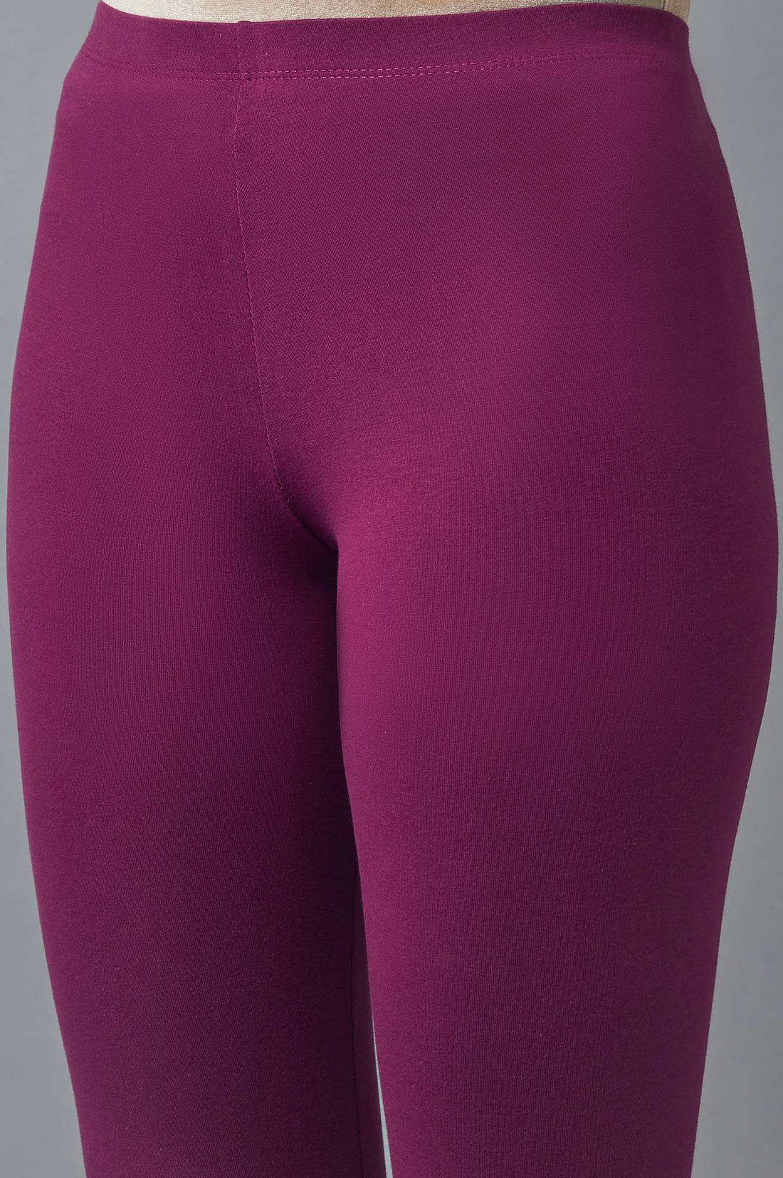 Purple Solid Skinny Fit Cotton Tights With Elasticated Waist