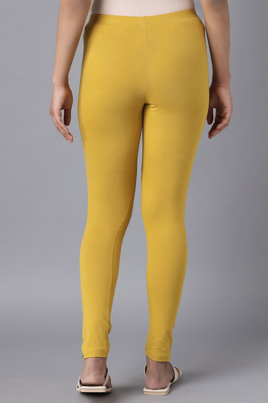 Yellow Solid Skinny Fit Cotton Tights With Elasticated Waistband