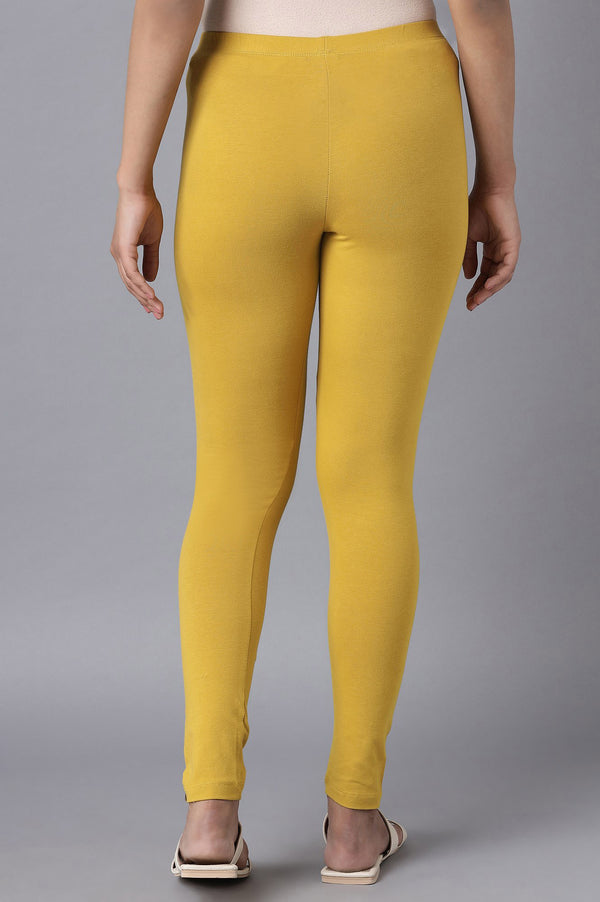 Yellow Solid Skinny Fit Cotton Tights With Elasticated Waistband