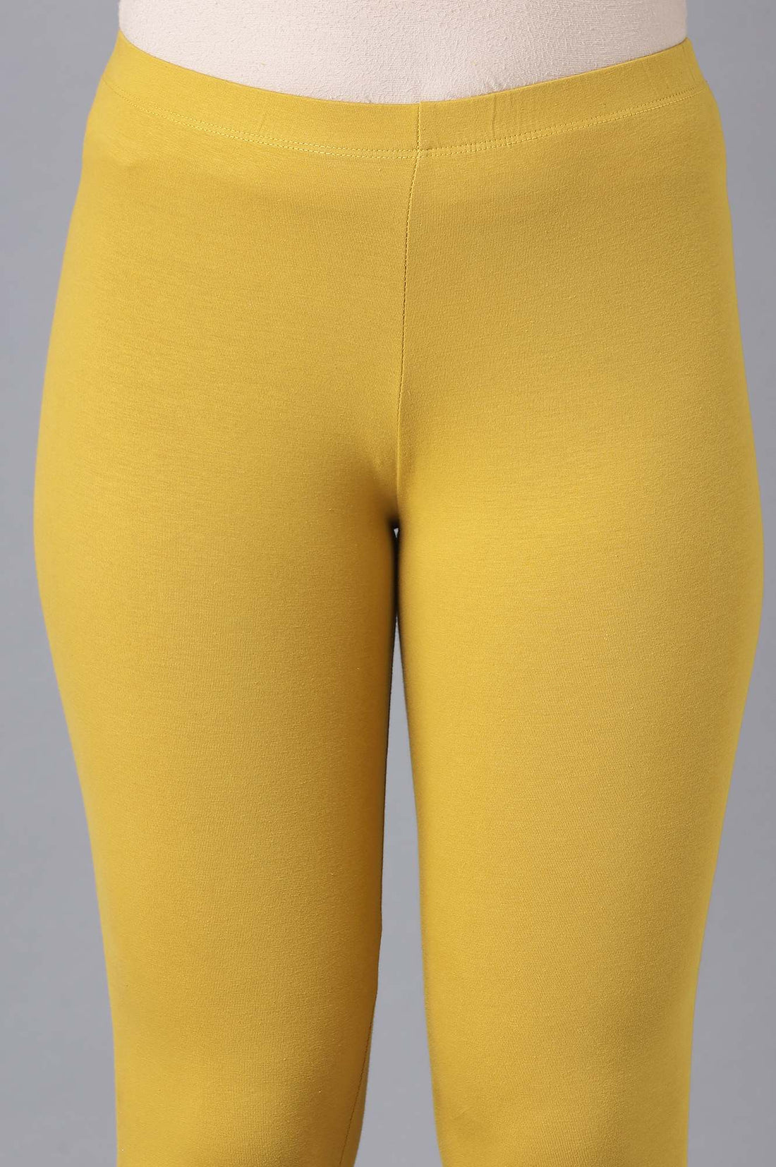 Yellow Solid Skinny Fit Cotton Tights With Elasticated Waistband