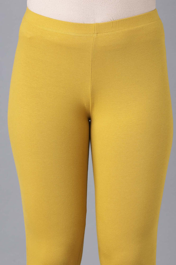 Yellow Solid Skinny Fit Cotton Tights With Elasticated Waistband