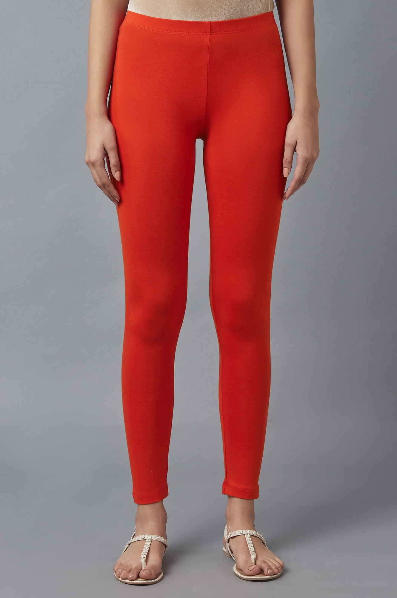 Orange Cotton Lycra Tights