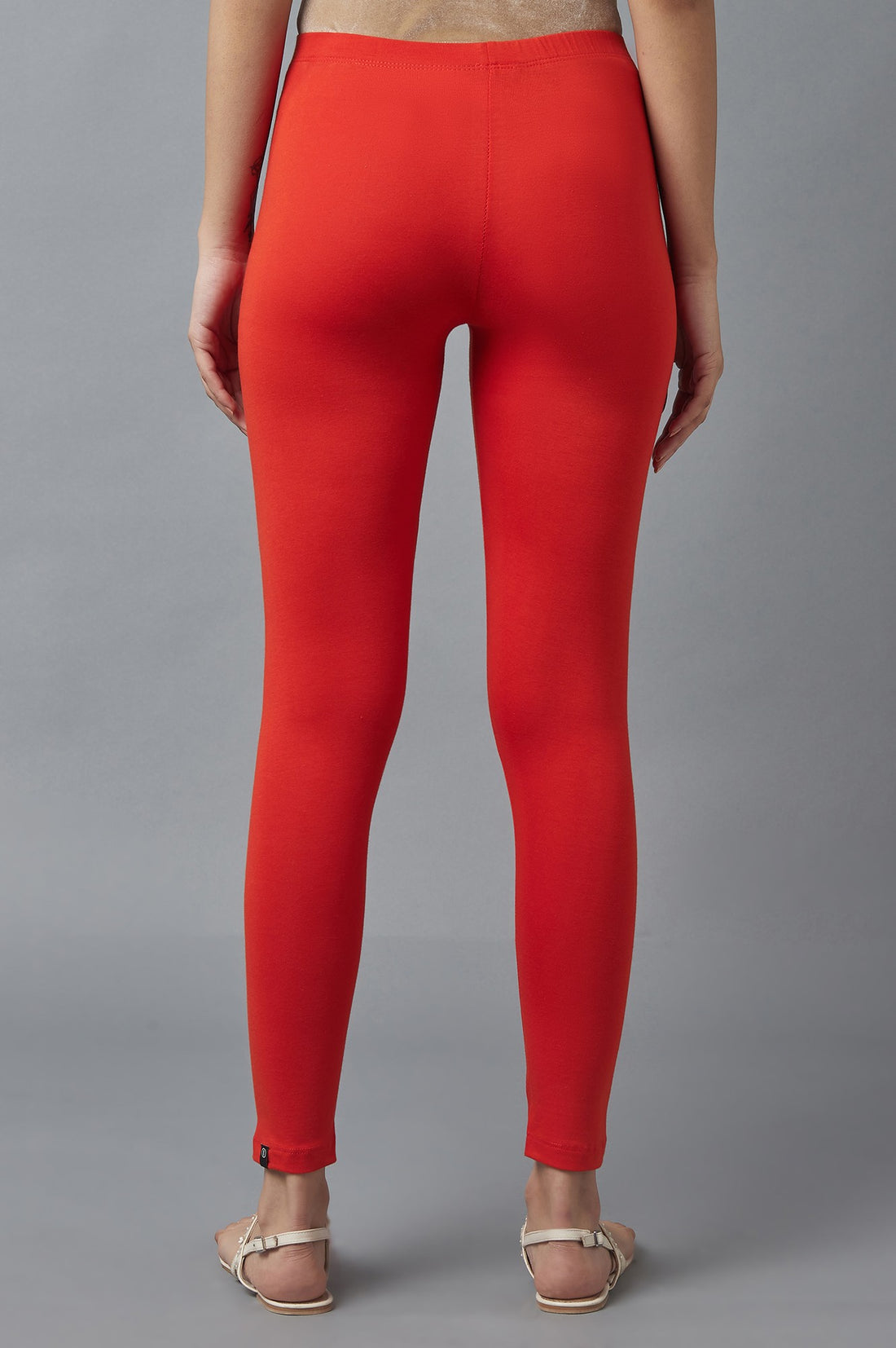 Orange Solid Skinny Fit Cotton Tights With Elasticated Waist