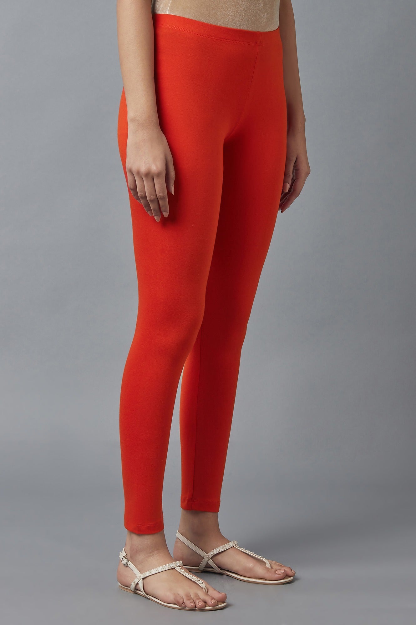 Orange Cotton Lycra Tights