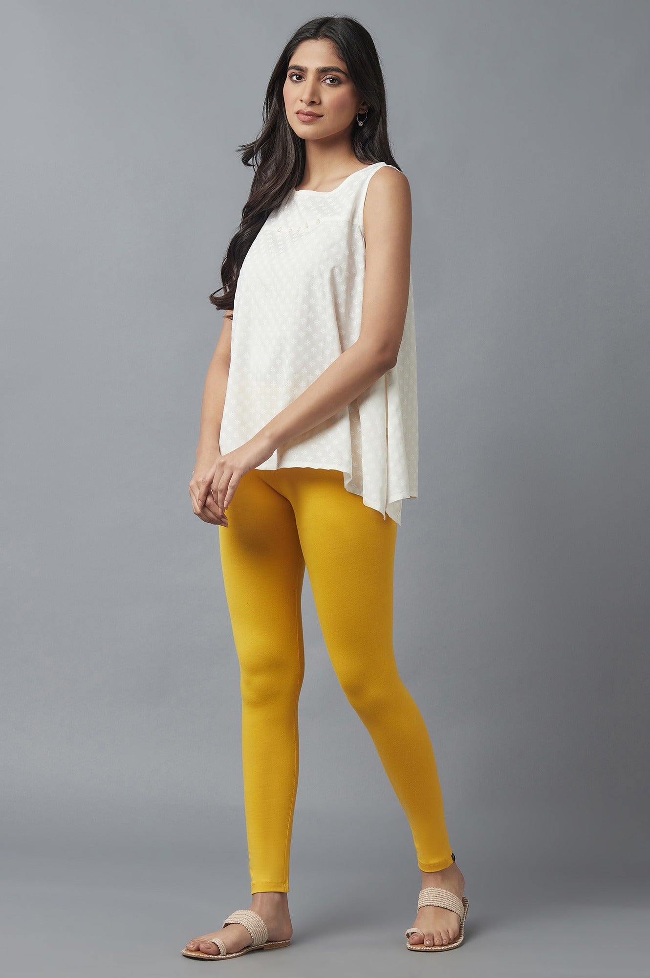 Yellow Cotton Lycra Tights