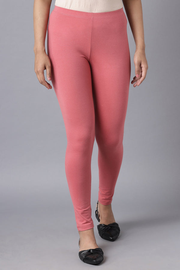 Maroon Solid Skinny Fit Cotton Tights With Elasticated Waist