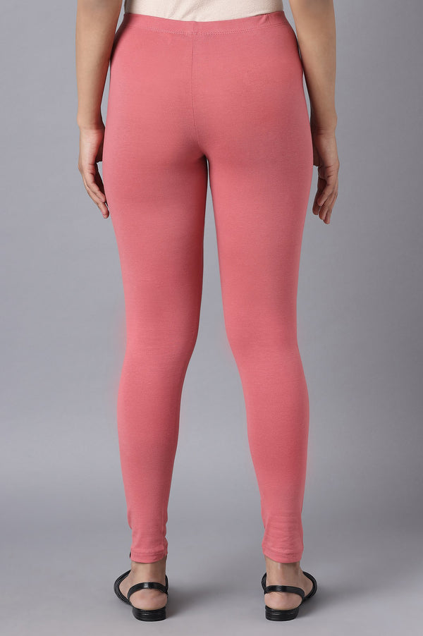 Maroon Solid Skinny Fit Cotton Tights With Elasticated Waist