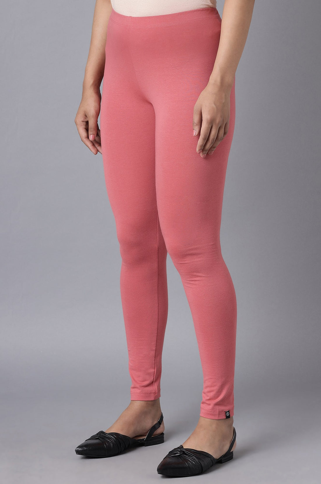 Maroon Solid Skinny Fit Cotton Tights With Elasticated Waist