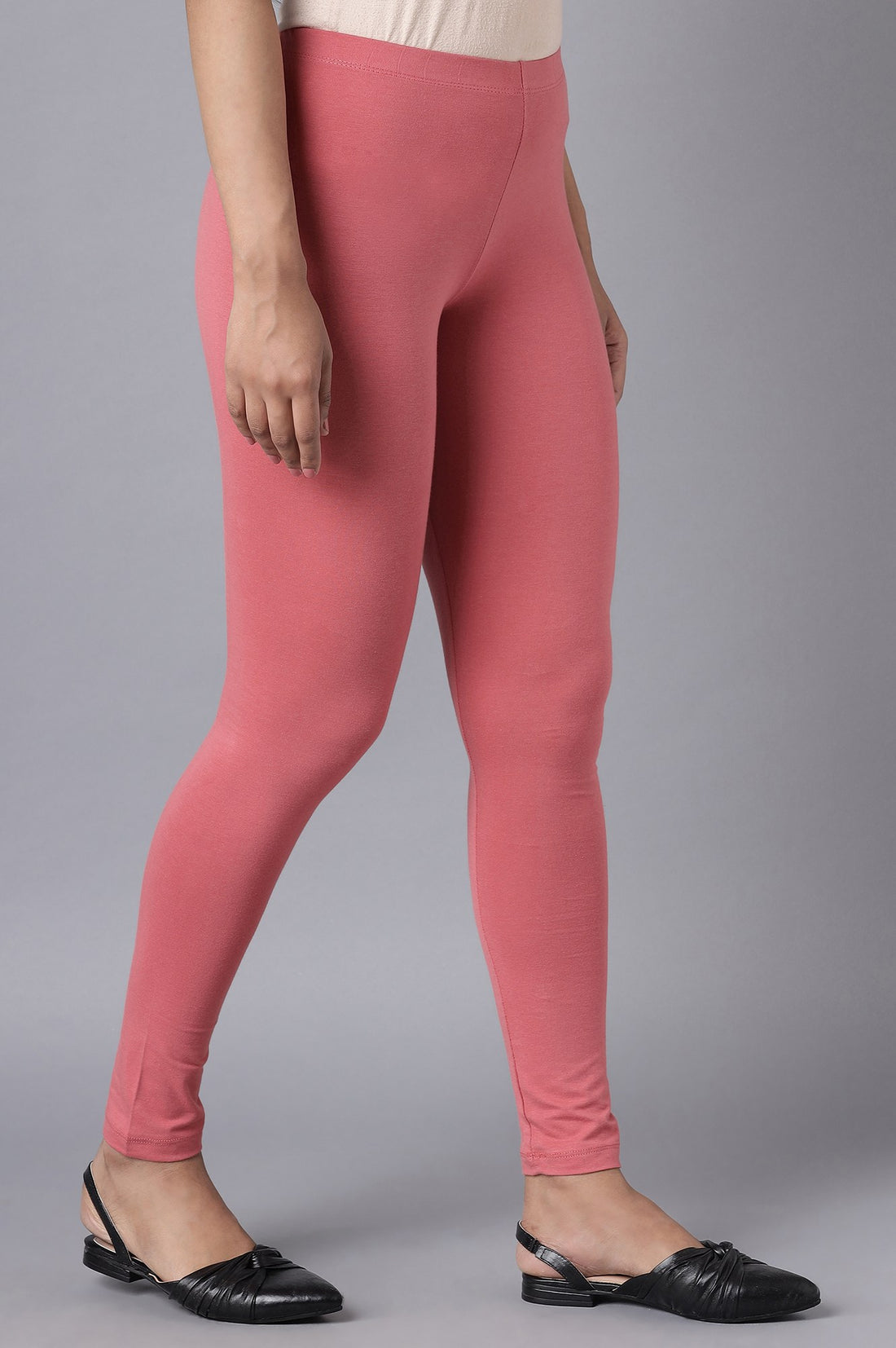 Maroon Solid Skinny Fit Cotton Tights With Elasticated Waist