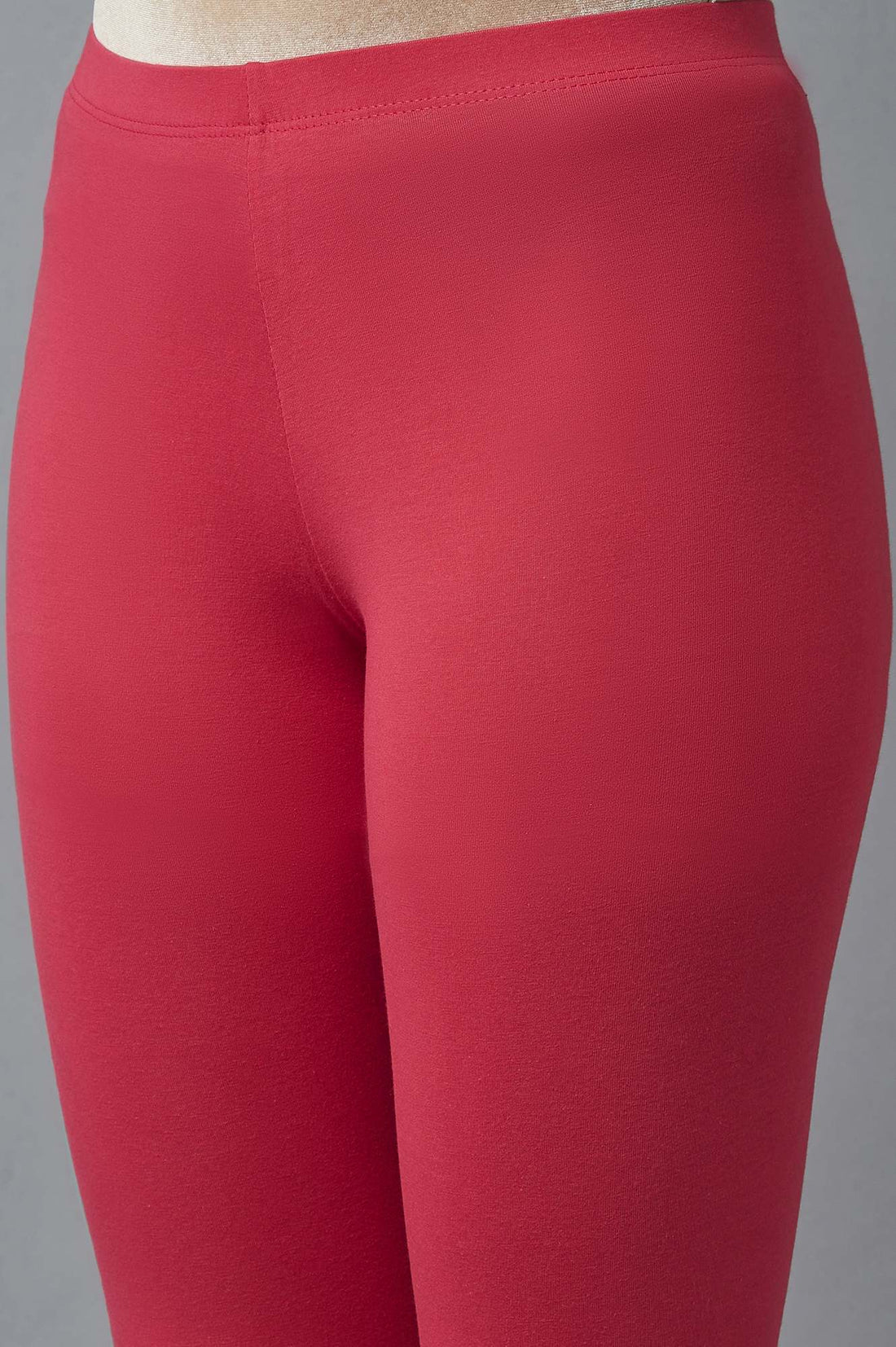 Red Solid Skinny Fit Cotton Tights With Elasticated Waist