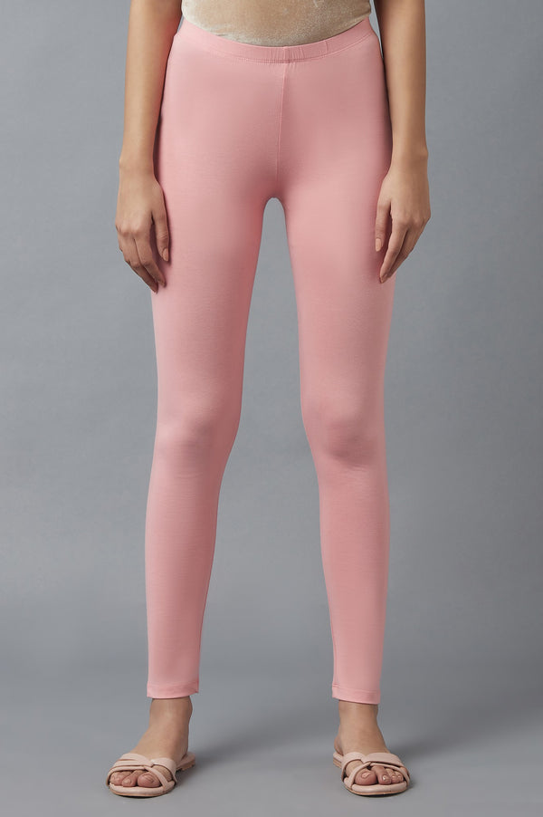 Pink Solid Skinny Fit Cotton Tights With Elasticated Waist