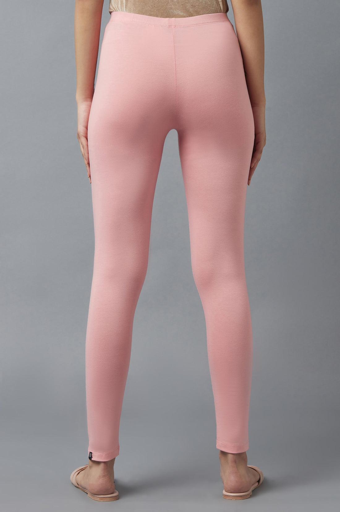Pink Solid Skinny Fit Cotton Tights With Elasticated Waist