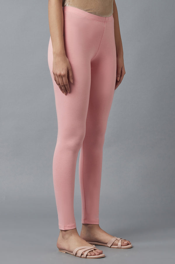 Pink Solid Skinny Fit Cotton Tights With Elasticated Waist