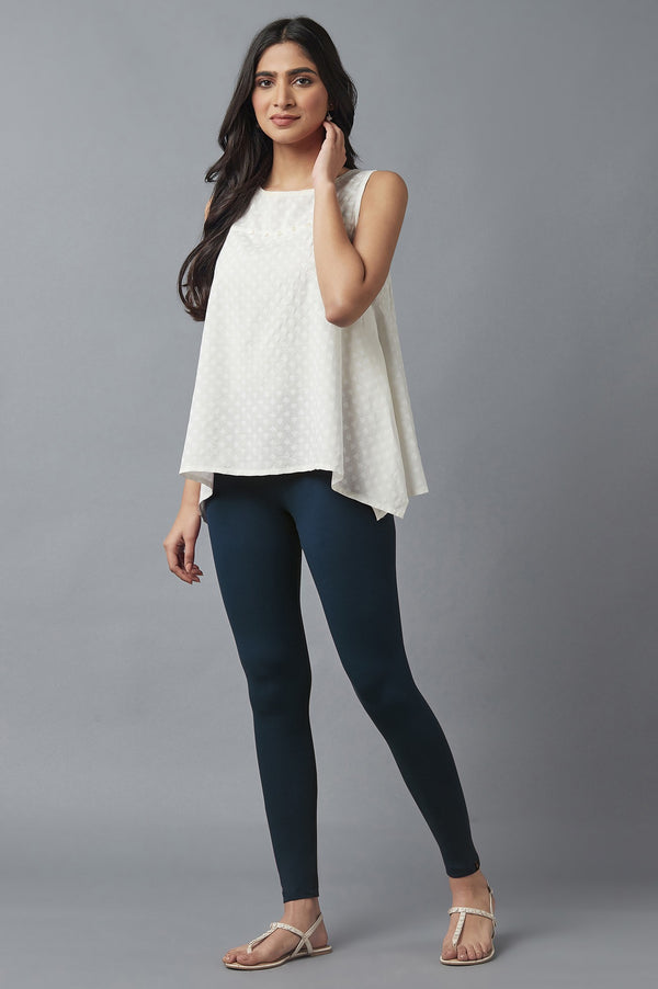 Navy Blue Solid Skinny Fit Cotton Tights With Elasticated Waist