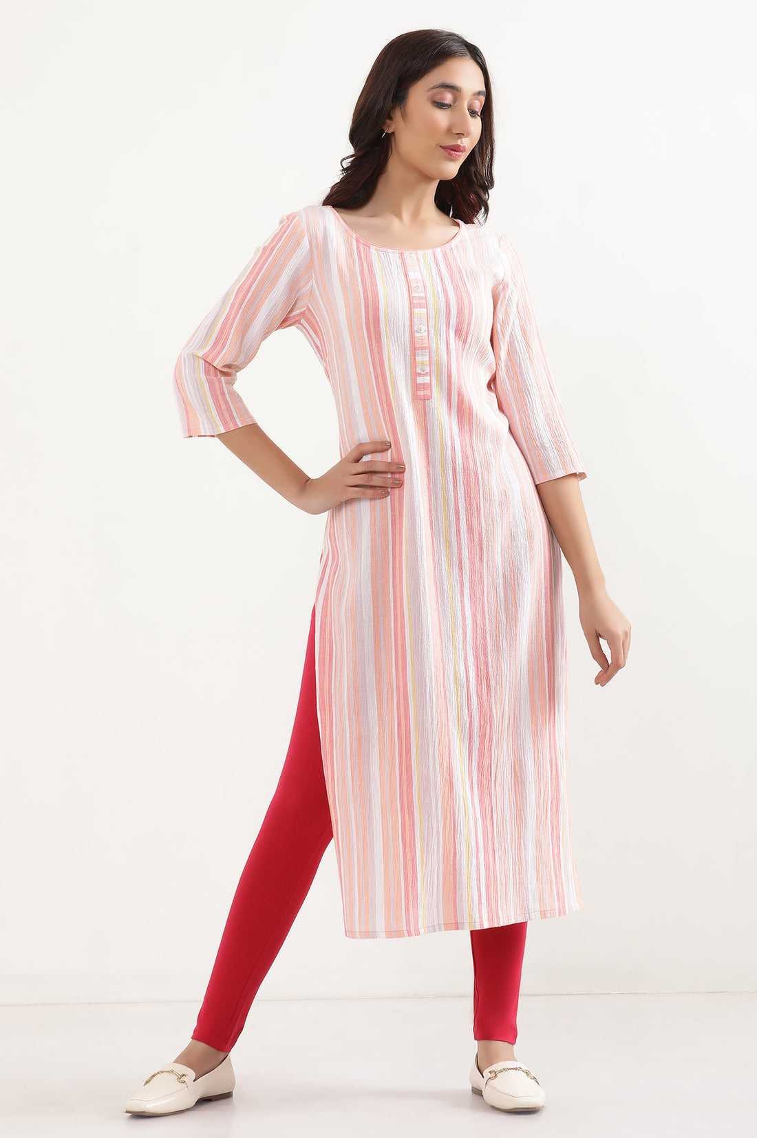 Pink Solid Skinny Fit Cotton Tights With Elasticated Waist