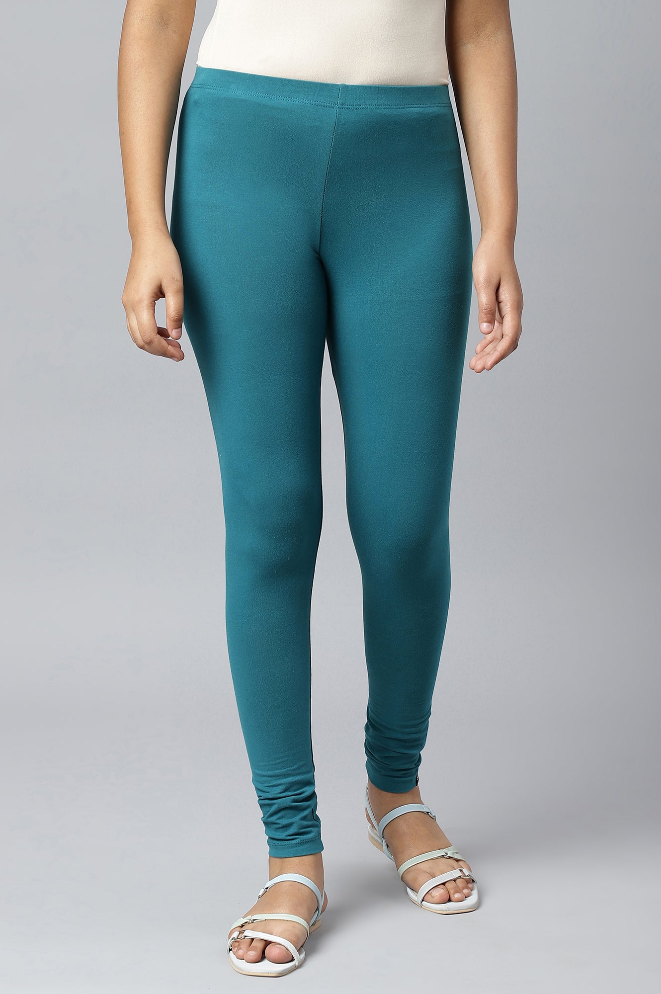 Teal Green Solid Tights