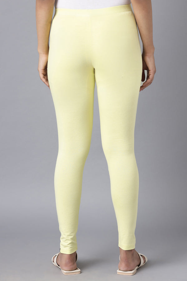 Yellow Solid Skinny Fit Cotton Tights With Elasticated Waistband