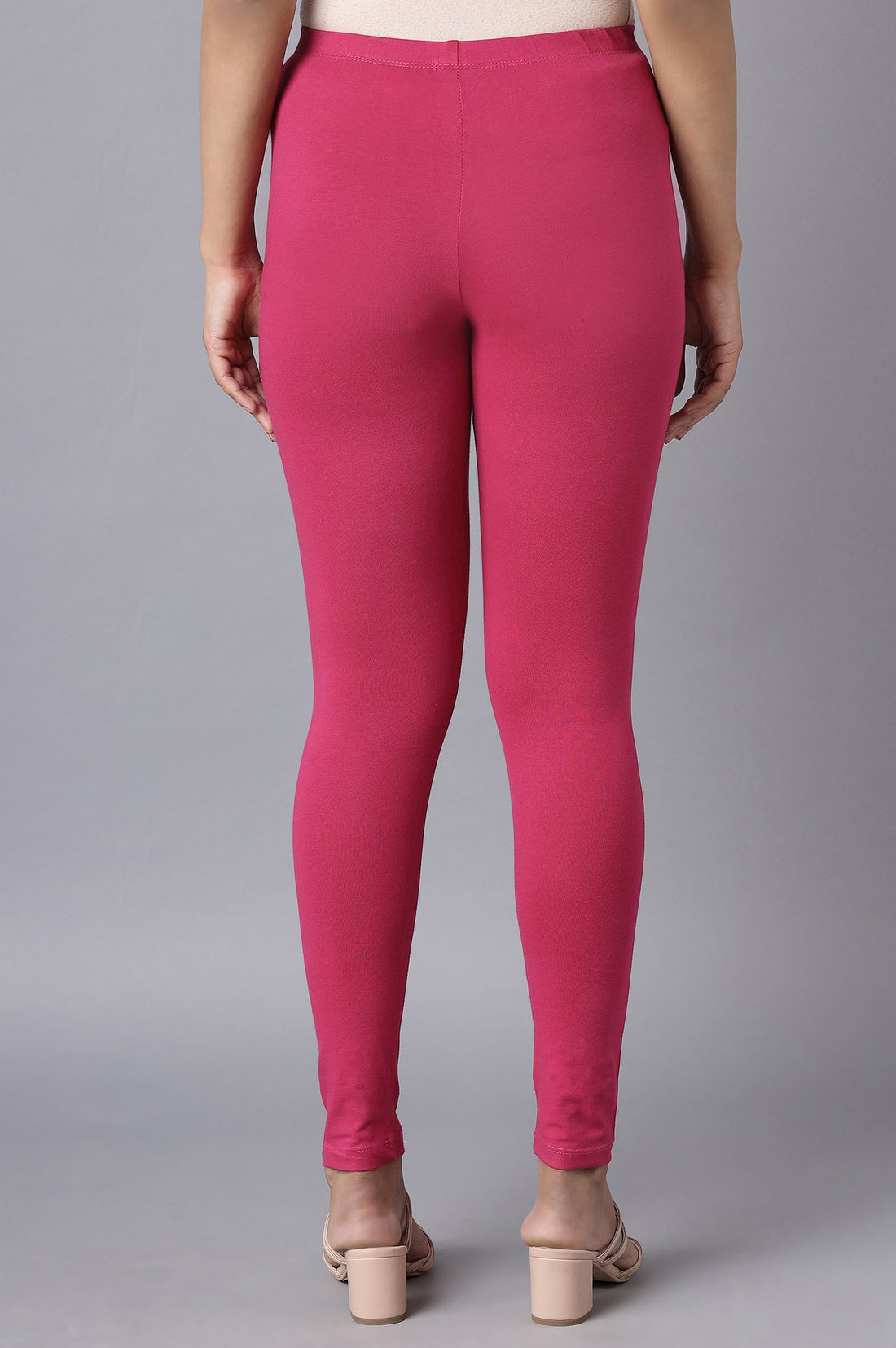 Pink Solid Skinny Fit Cotton Tights With Elasticated Waist