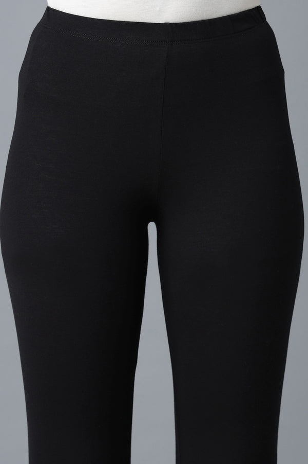 Elleven Women's Black Solid Cotton Lycra Skinny Fit Ankle Length High Rise Leggings