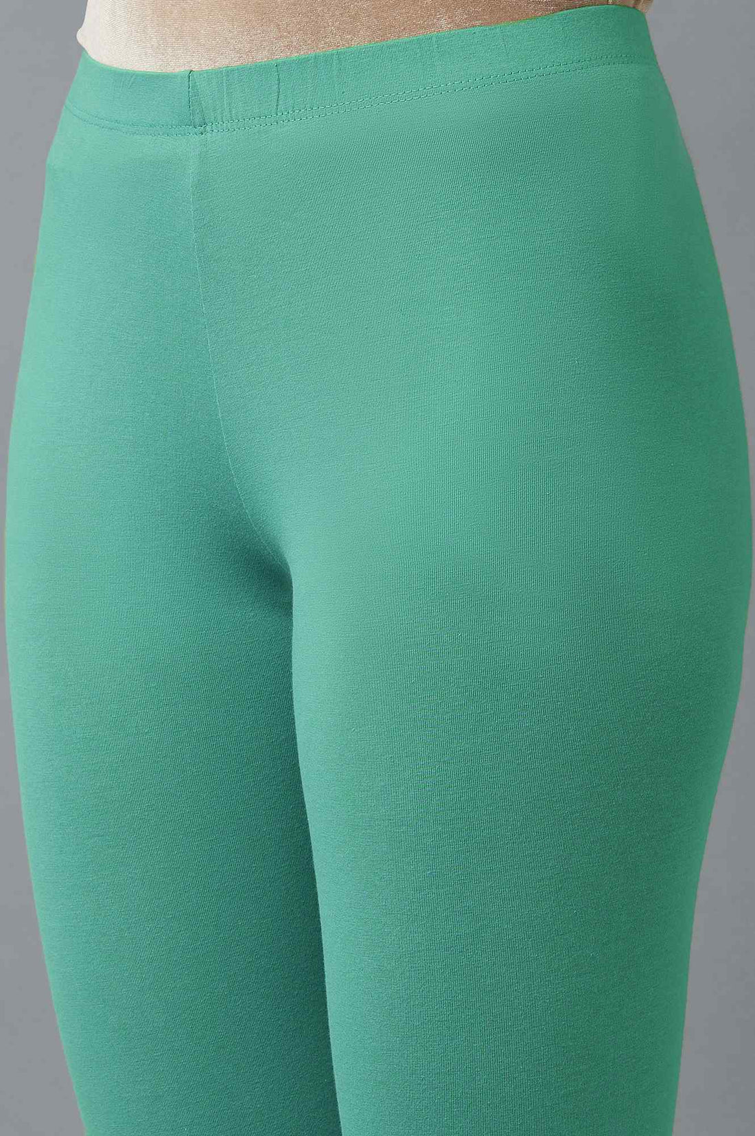 Light Blue Solid Skinny Fit Cotton Tights With Elasticated Waist