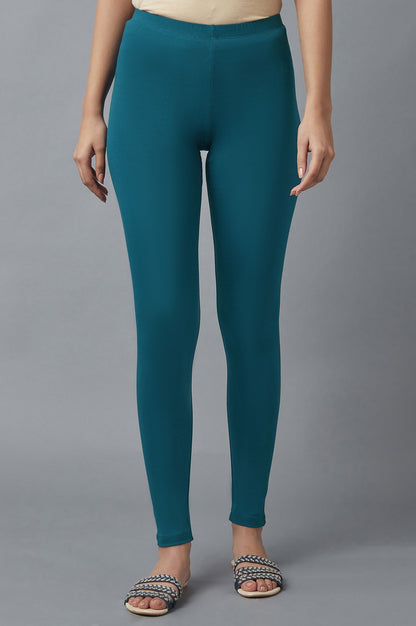 Blue Cotton Lycra Cropped Tights