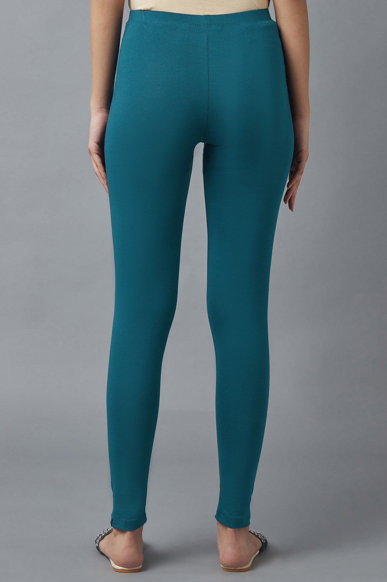 Blue Cotton Lycra Cropped Tights