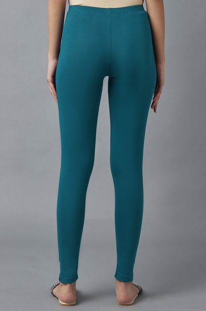 Blue Cotton Lycra Cropped Tights