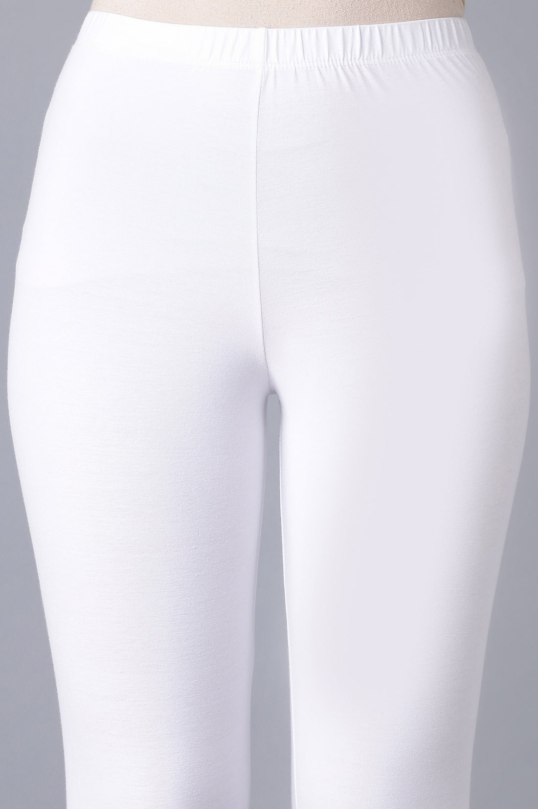 White Solid Skinny Cotton Tights With Elasticated Waist