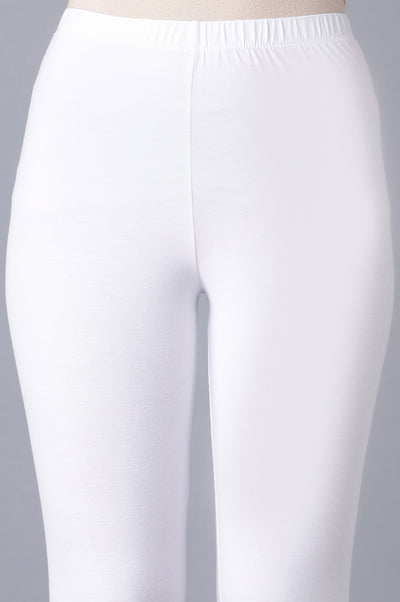 White Cotton Lycra Cropped Tights