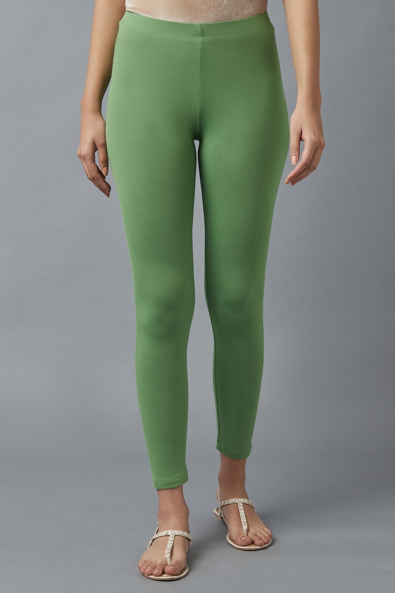 Mineral Green Cotton Lycra Cropped Tights