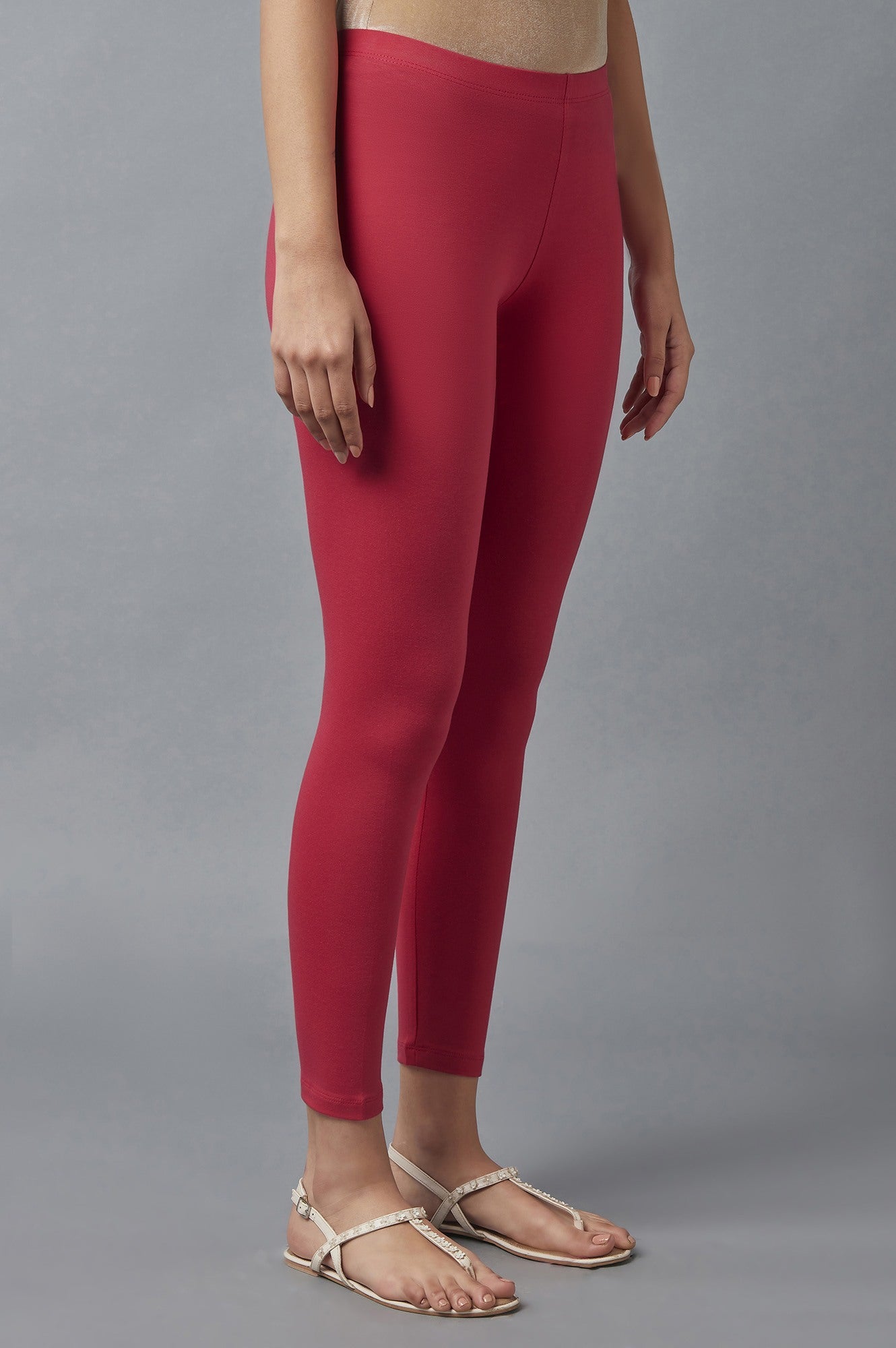 Lipstick Red Cotton Lycra Cropped Tights