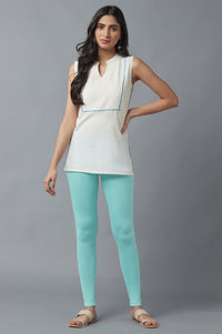 Light Blue Cotton Lycra Cropped Tights