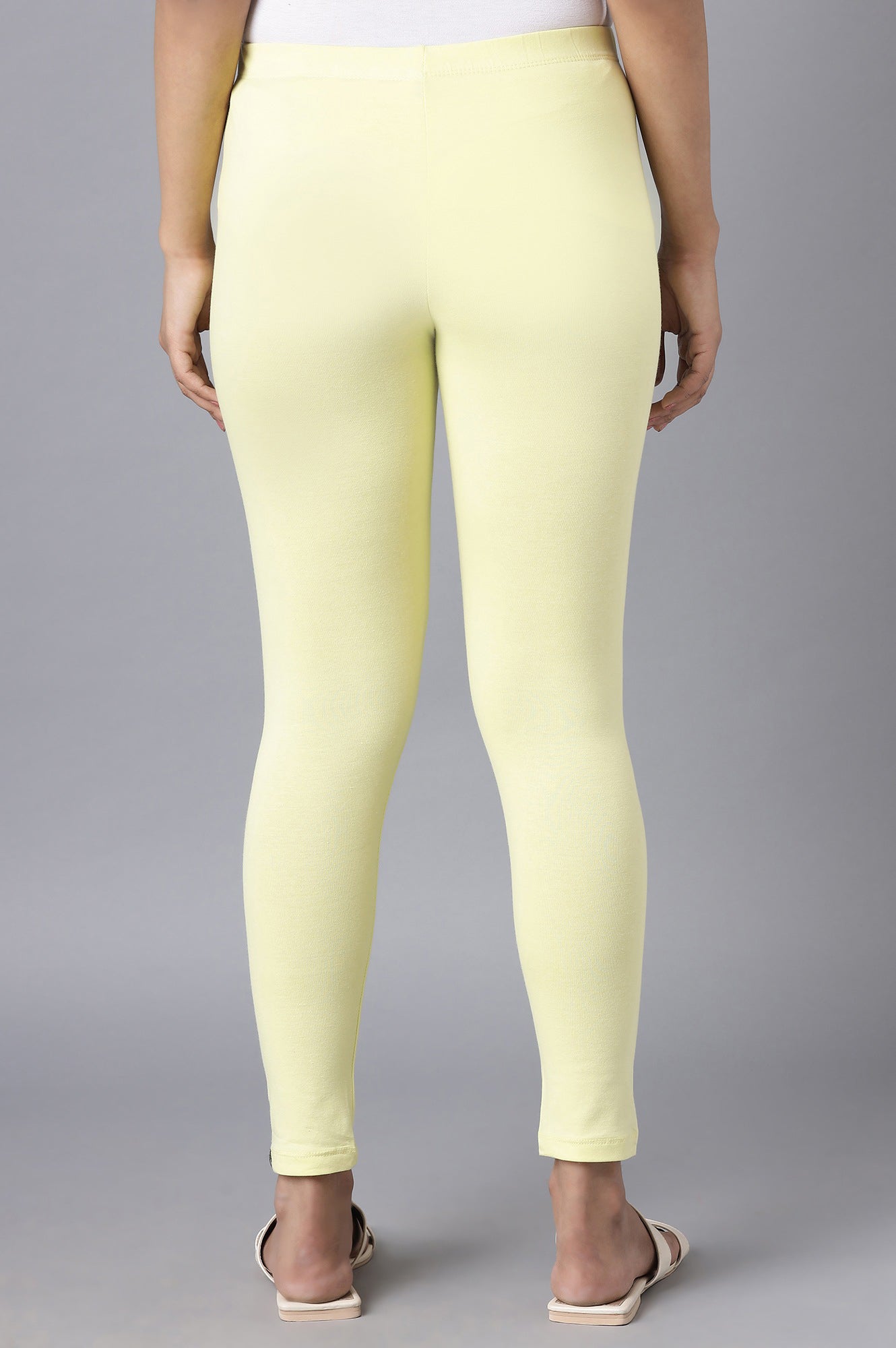 Yellow Cotton Lycra Cropped Tights