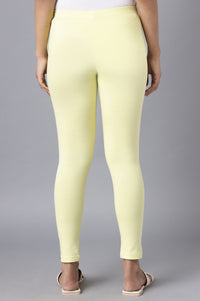 Yellow Cotton Lycra Cropped Tights