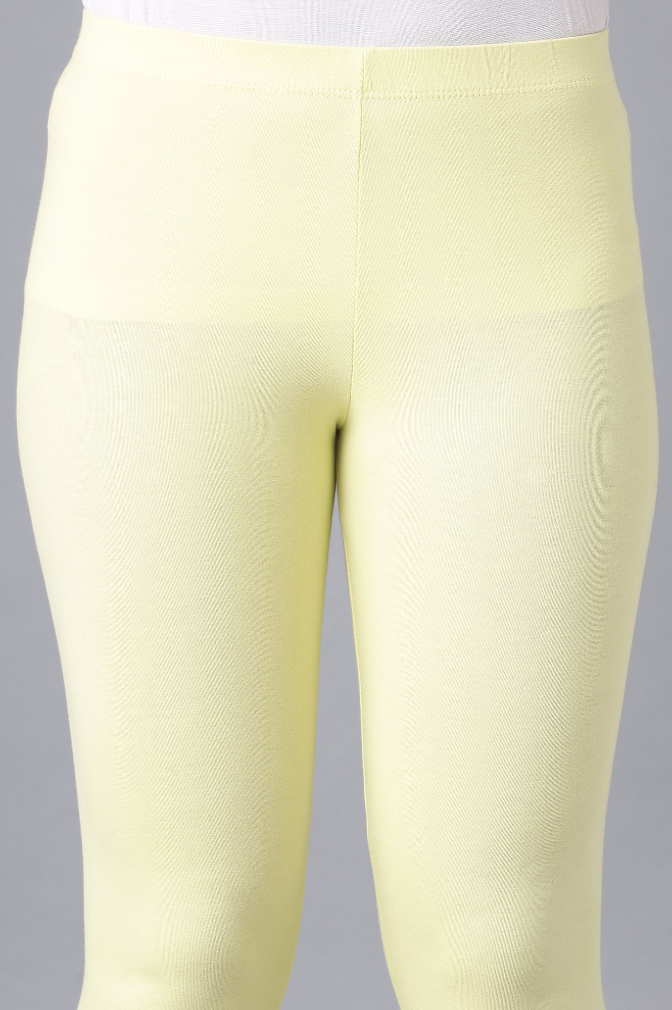 Yellow Cotton Lycra Cropped Tights