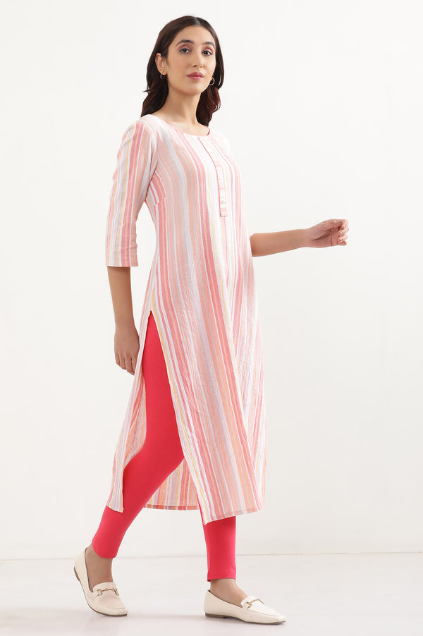 Pink Solid Skinny Fit Cotton Tights With Elasticated Waist