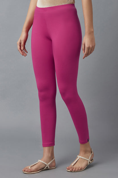 Pink Peacock Cotton Lycra Cropped Tights