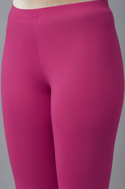 Pink Peacock Cotton Lycra Cropped Tights