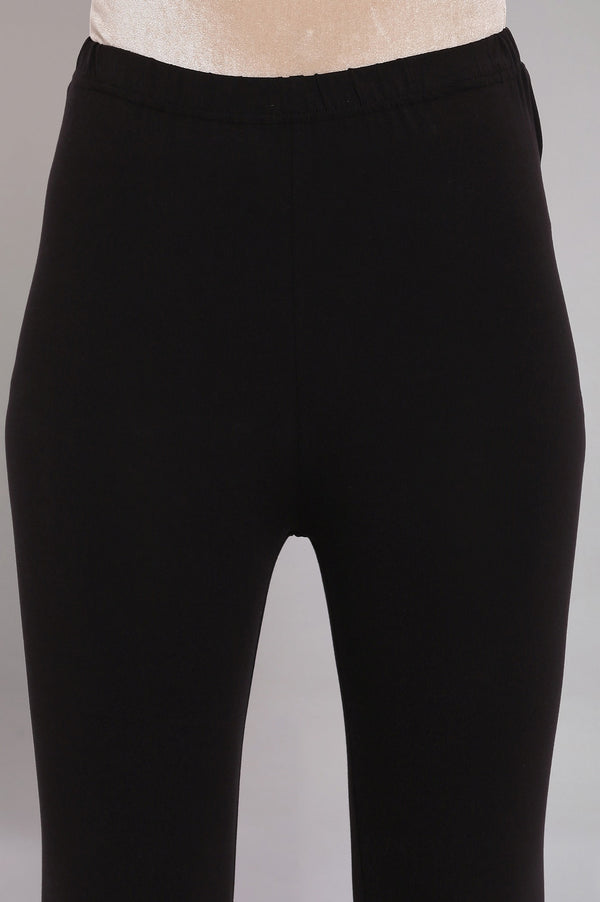 Black Solid Skinny Fit Cotton Tights With Elasticated Waistband
