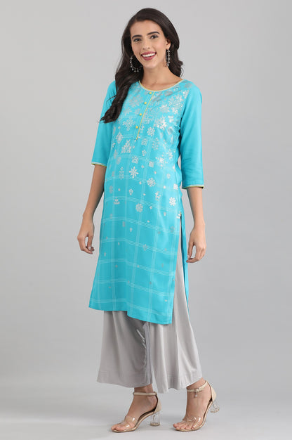 Blue Geometric Print kurta