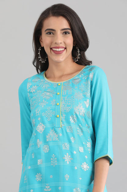 Blue Geometric Print kurta