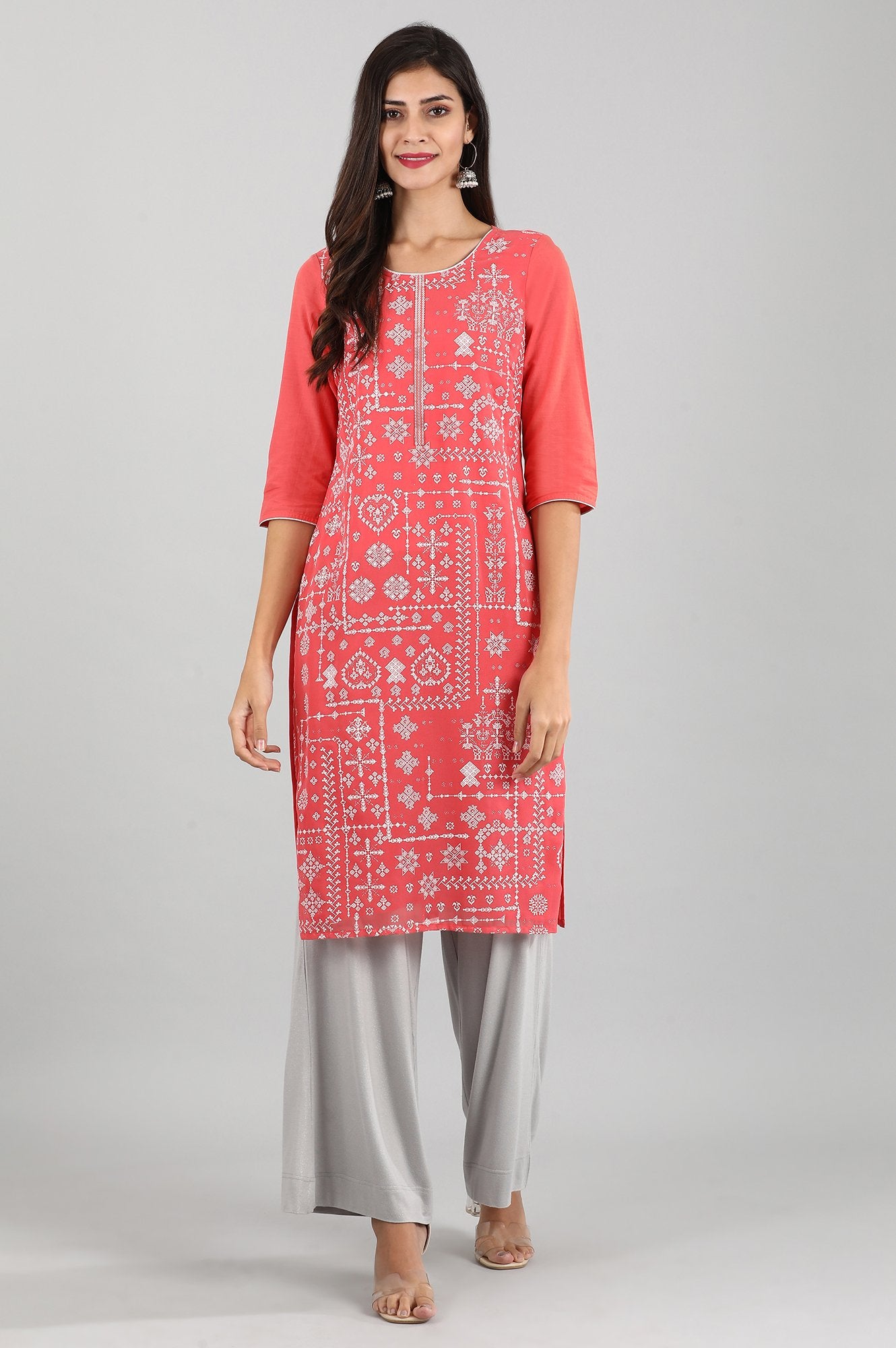 Pink Geometric Print kurta