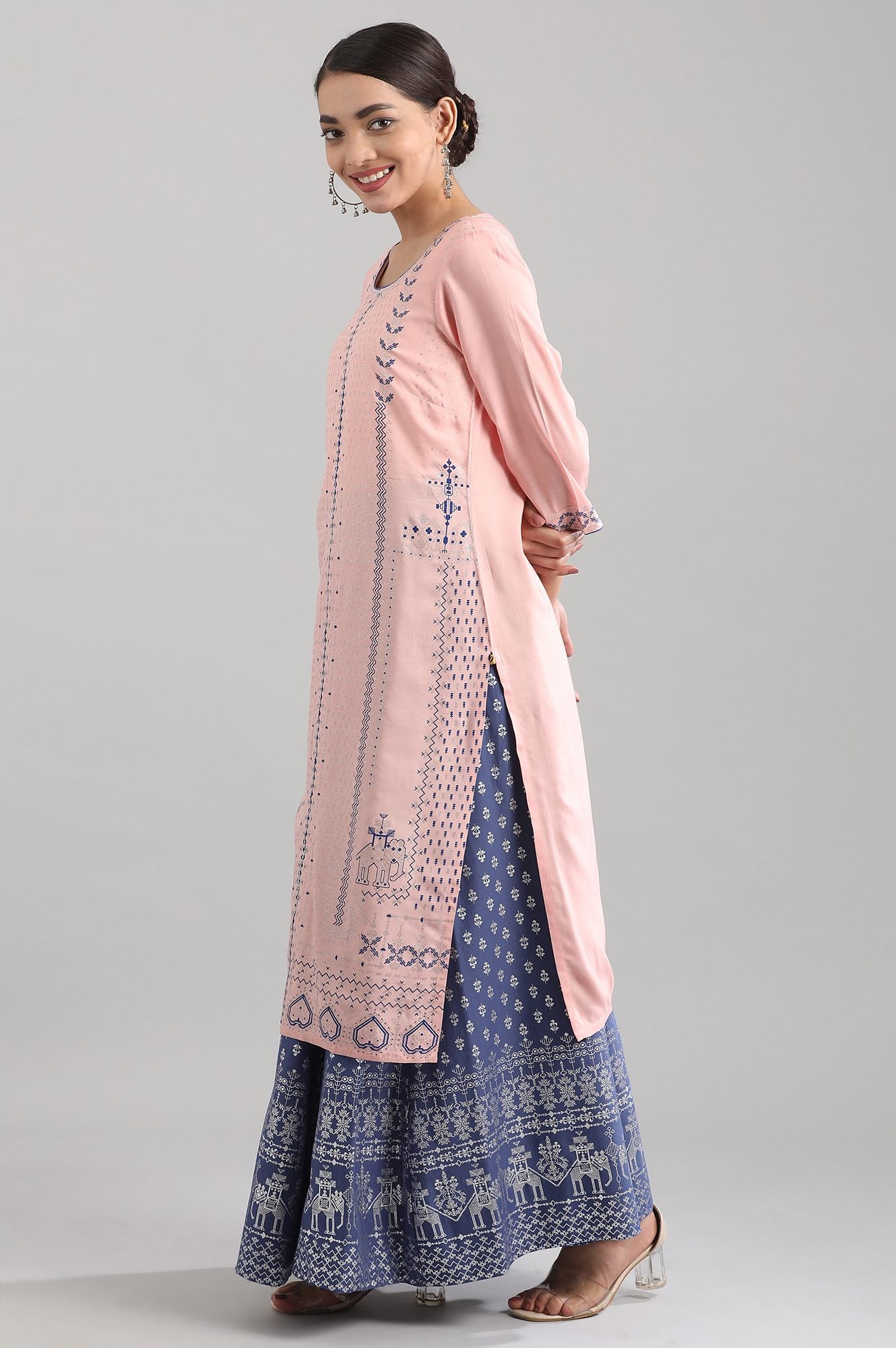 Baby Pink Geometric Print kurta