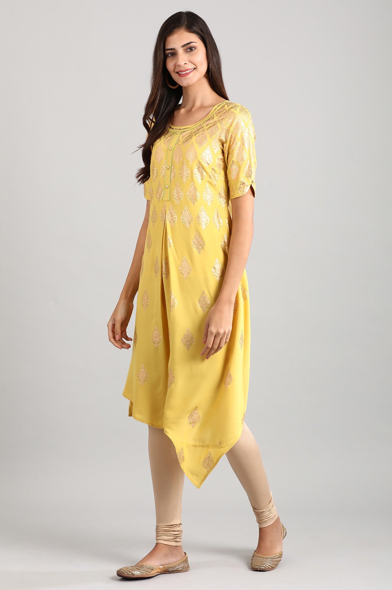 Yellow Asymetric kurta