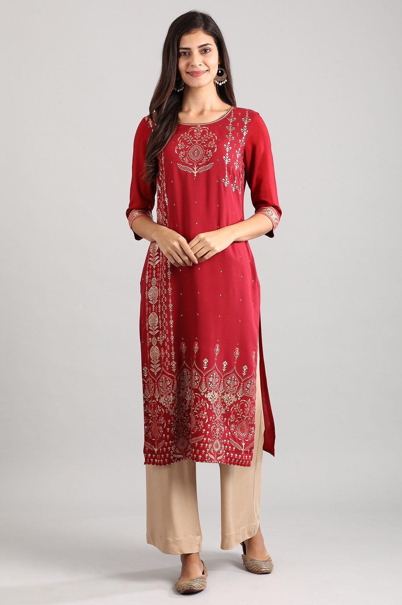 Maroon Straight kurta