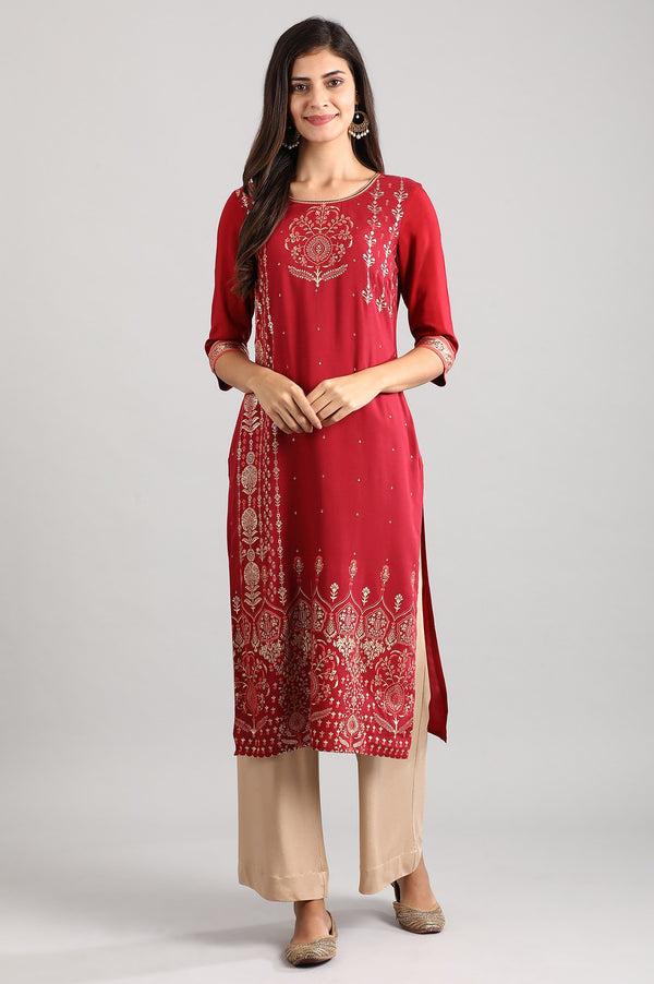 Maroon Straight kurta