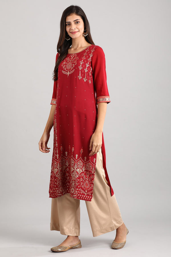 Maroon Straight kurta